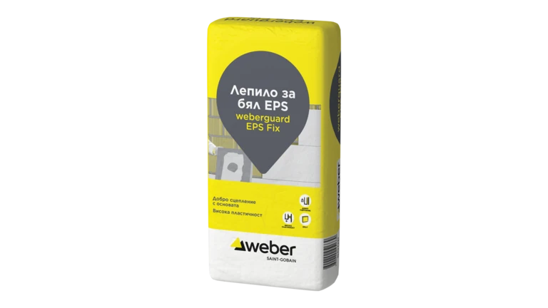 weberguard EPS Fix (500P) суха прахообразна лепилна смес на база на цимент и полимерни добавки weberguard EPS Fix (500P) за лепене на топлоизолационни плочи от бял експандиран полистирол